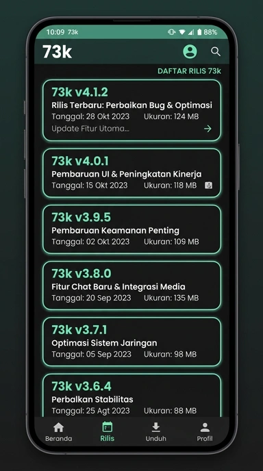 Riwayat Versi 73k untuk Pengguna Android