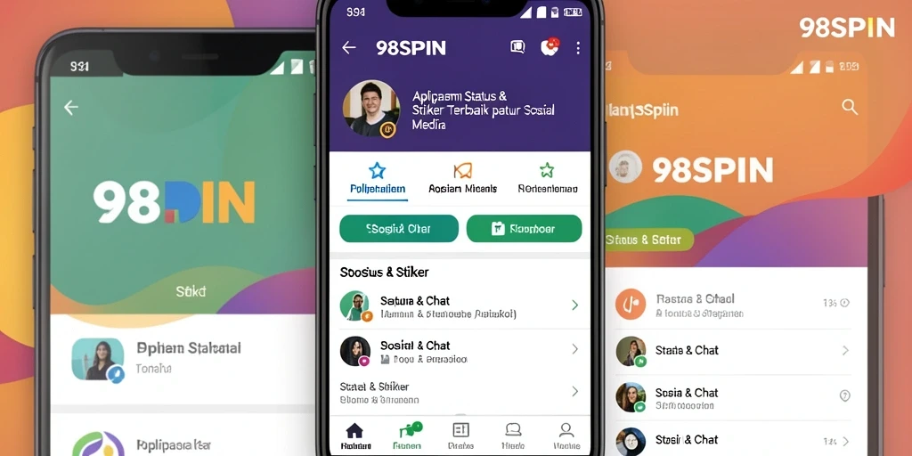 Antarmuka 98SPIN dengan berbagai pilihan stiker dan status yang menarik.