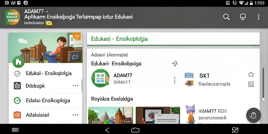 Antarmuka aplikasi ADAM77 menampilkan beragam artikel ensiklopedia yang interaktif.
