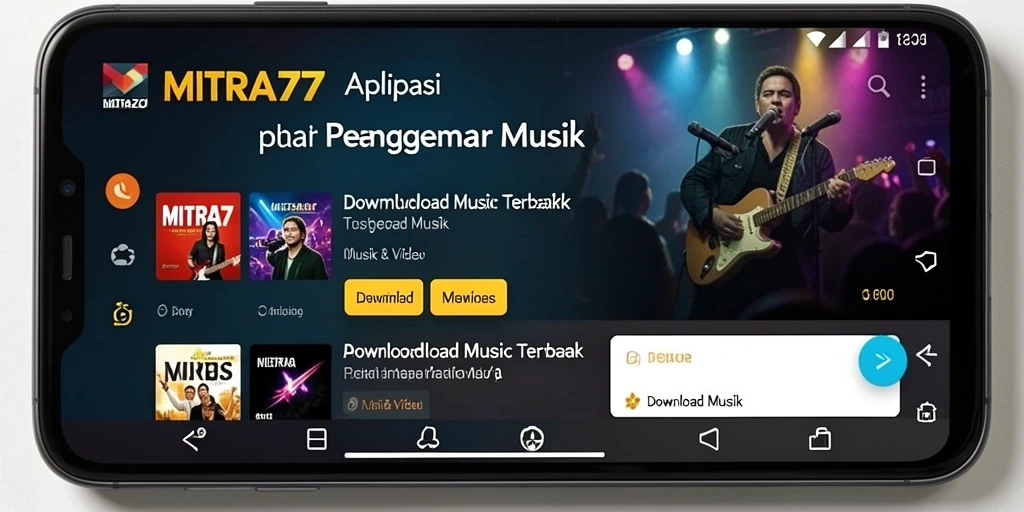 Tampilan antarmuka MITRA77 yang ramah pengguna untuk Download Musik.