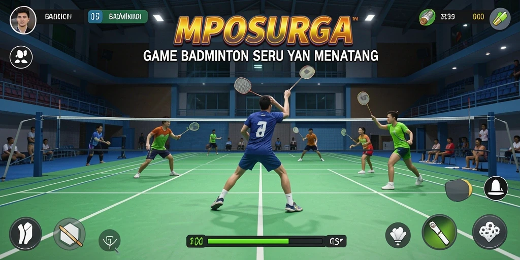 Antarmuka game Badminton MPOSURGA yang menarik dan interaktif.