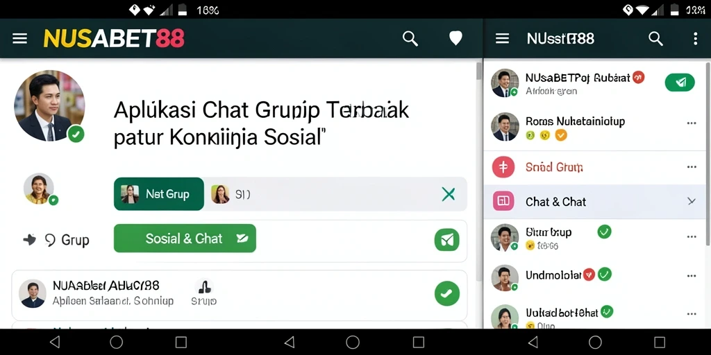 Tampilan antarmuka aplikasi NUSABET88 dengan fitur Chat Grup yang interaktif.