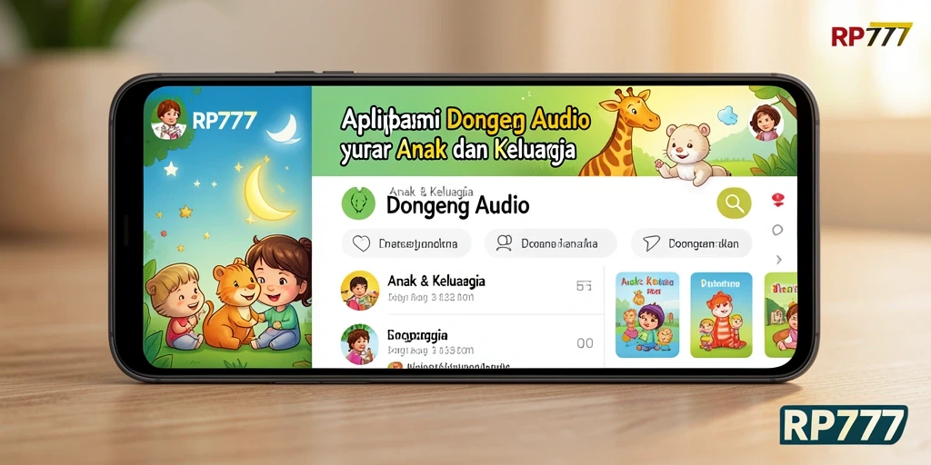 Tampilan antarmuka aplikasi Dongeng Audio RP777 yang menarik.